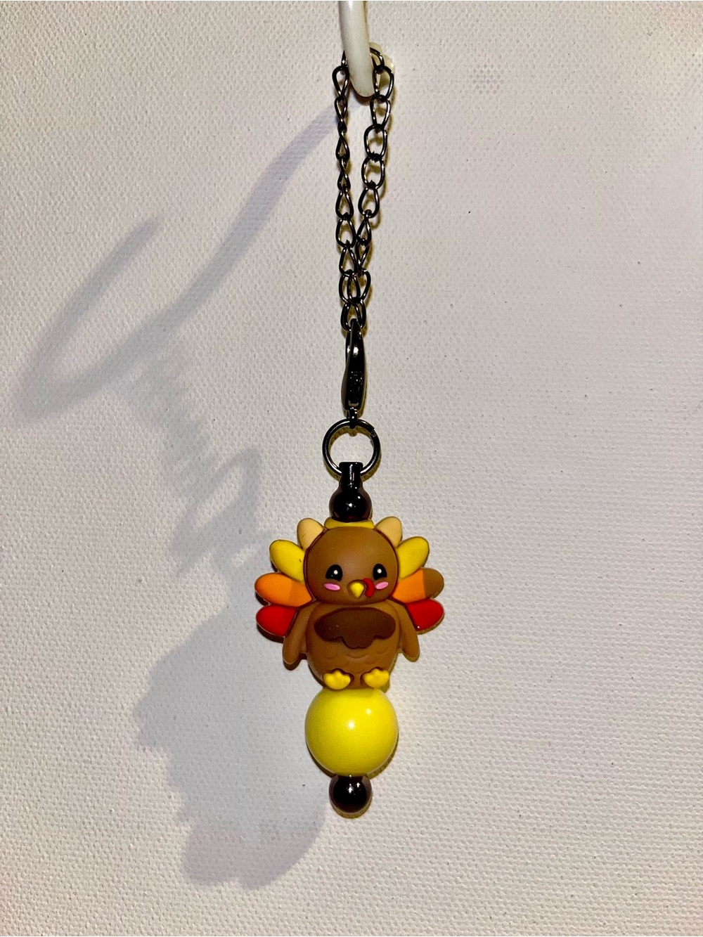 Cute Brown Turkey Harvest Cup Charm Featuring Red, Orange & Yellow Accents.